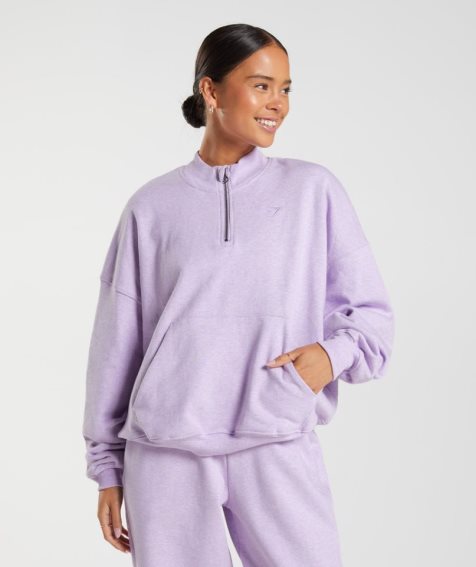 Women's Gymshark Rest Day Sweats 1/2 Zip Sweatshirts Purple | CA 735N0D